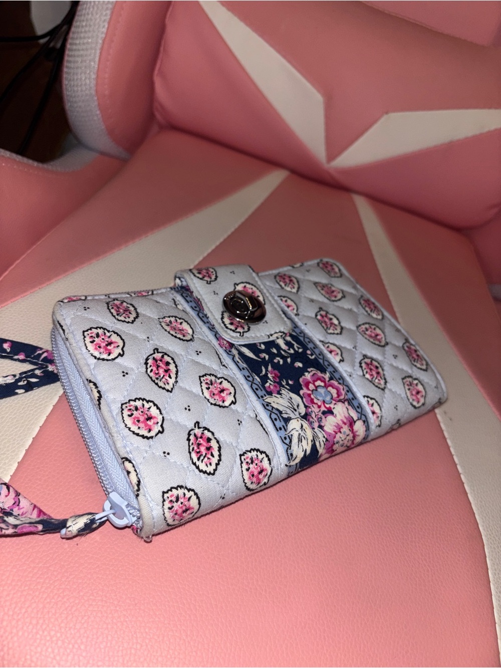 Vera Bradley Quilted Floral Wristlet Wallet in Light Blue and Pink